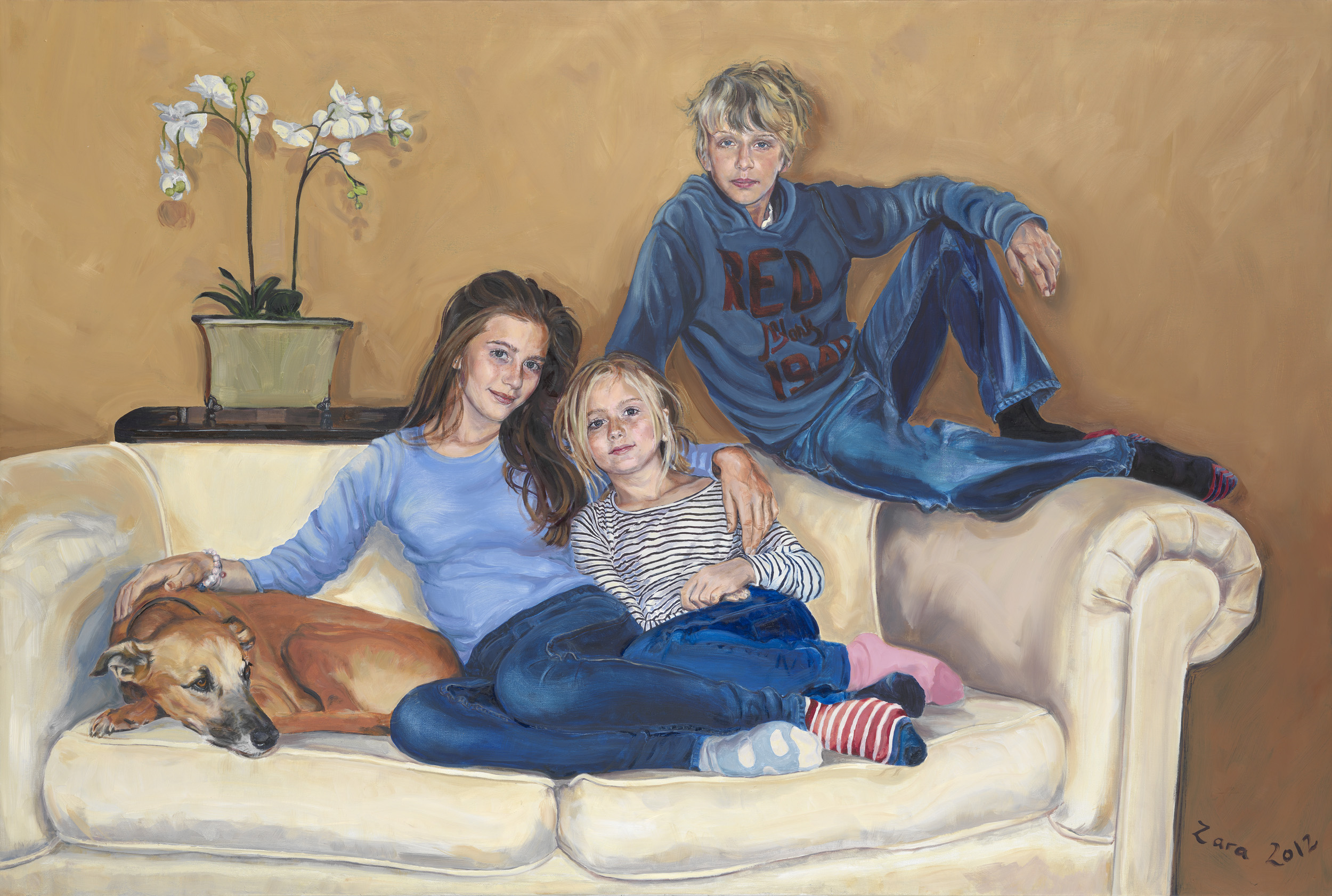 Portrait Zara, Rufus and Cecila with Lopez by Zara Drummond